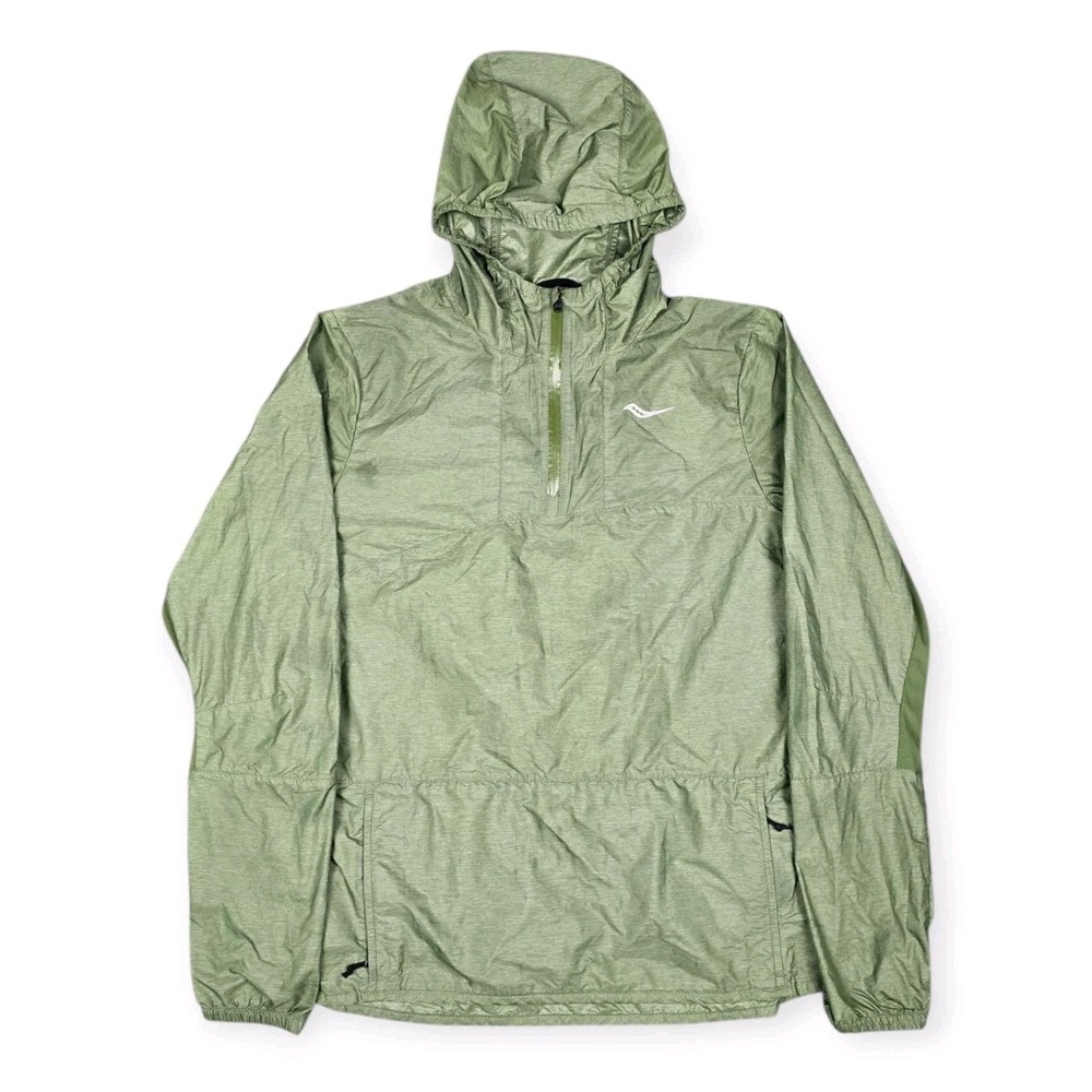 Saucony Timberline Pullover Womens Small Running Rain Jacket Green Hoodie Zip